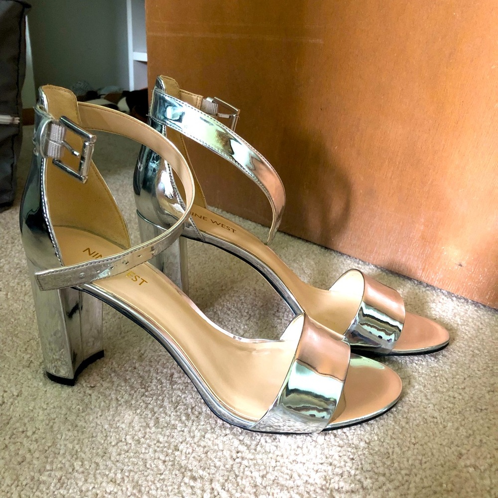 Nine West Silver Metalic Block Heels